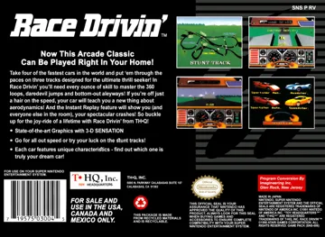 Race Drivin' (USA) box cover back